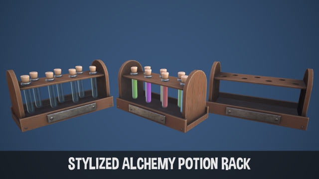 Stylized Alchemy Potion Rack 3D Modell .c4d .max .obj .3ds .fbx .stl .blend