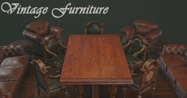 vintage furniture set Model 3D .c4d .max .obj .3ds .fbx .stl .blend 