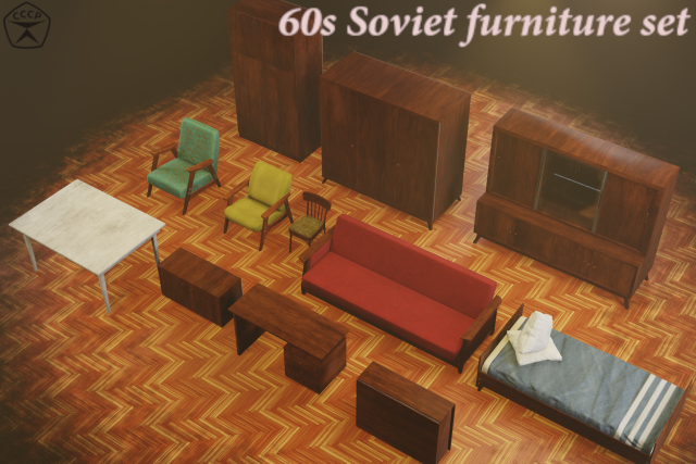 60s soviet furniture set 3D 모델 .c4d .max .obj .3ds .fbx .stl .blend 