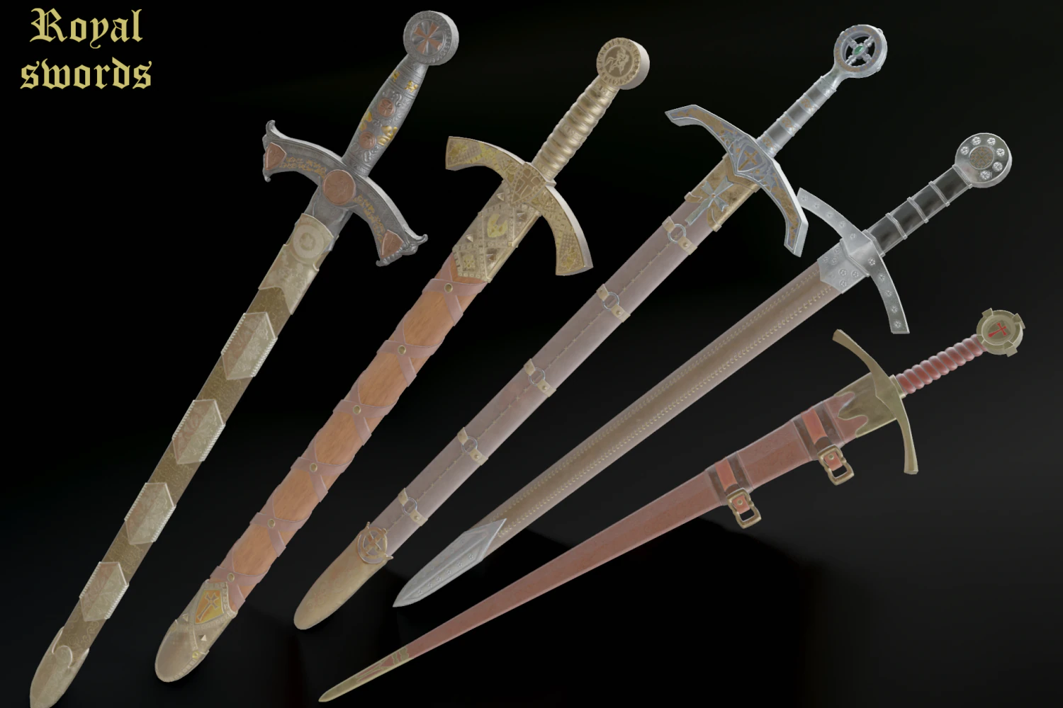 royal swords 3D Model .c4d .max .obj .3ds .fbx .stl .blend 