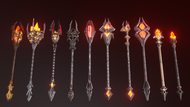 fantasy staffs pack01 Modello 3D .c4d .max .obj .3ds .fbx .stl .blend 
