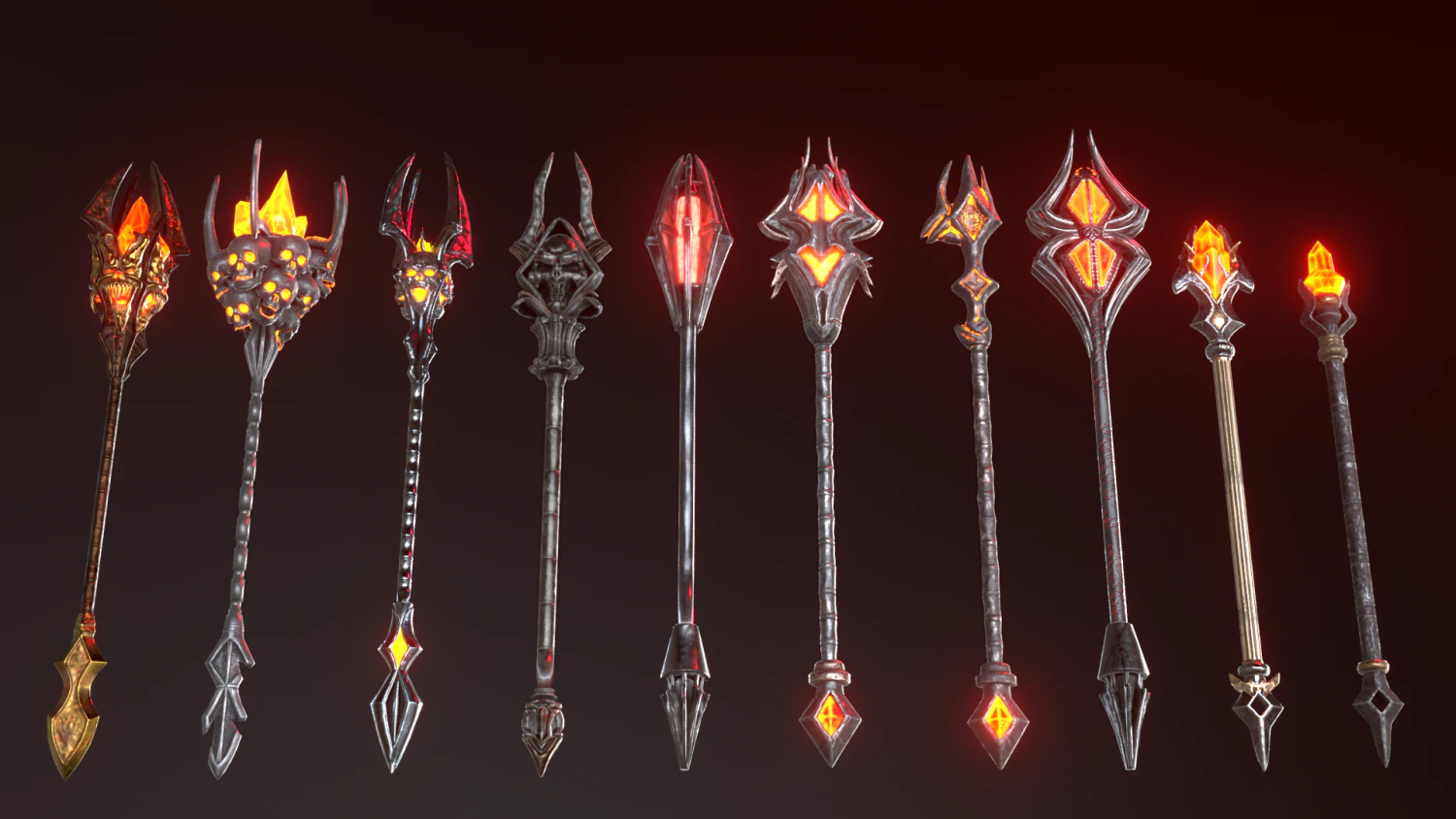 fantasy staffs pack01 3D Model .c4d .max .obj .3ds .fbx .stl .blend 