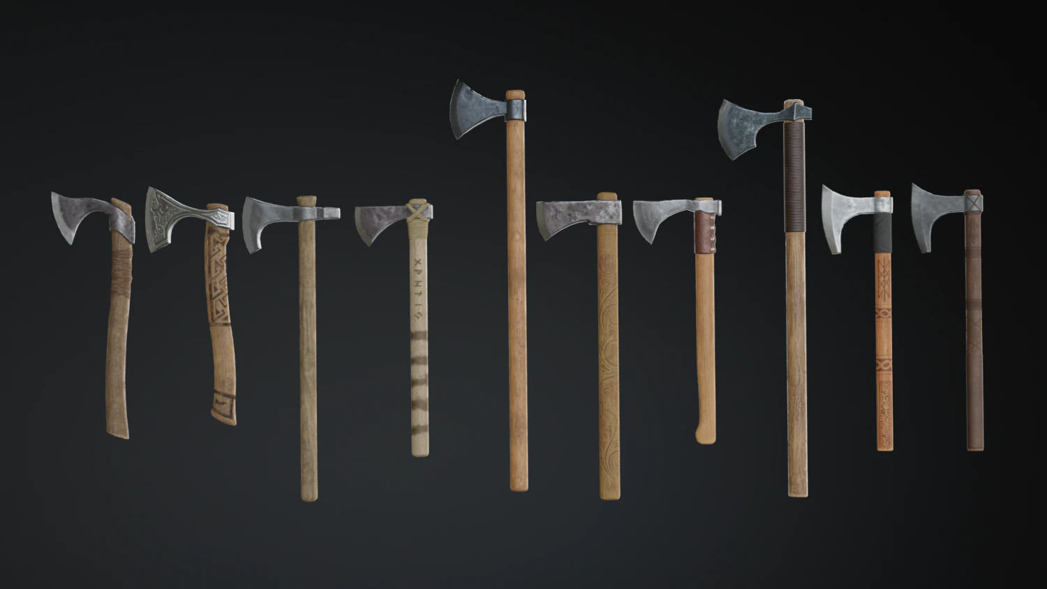 medieval ax set 01 3D Model .c4d .max .obj .3ds .fbx .stl .blend 