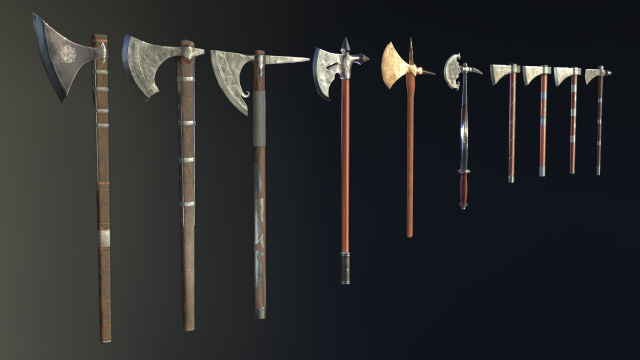 medieval ax set 02 3D 模型 .c4d .max .obj .3ds .fbx .stl .blend