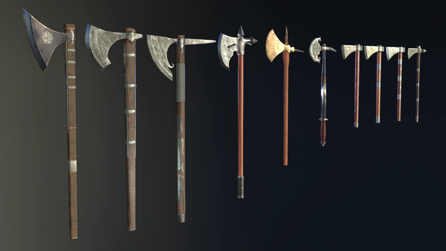 medieval ax set 02 3D Model .c4d .max .obj .3ds .fbx .stl .blend 