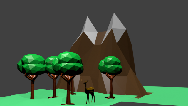 low poly trees and deer mountain 3D Модель .c4d .max .obj .3ds .fbx .stl .blend 
