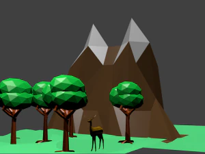 Low-Poly-Bäume und Hirschberg 3D Modell