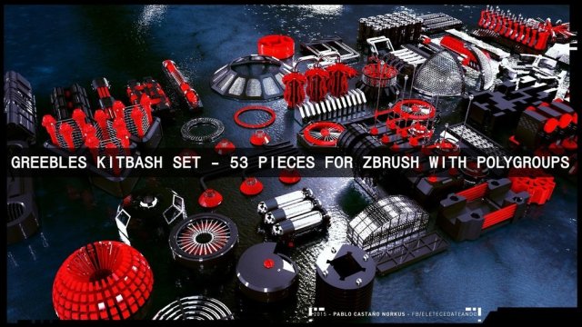 greebles kitbash set - 53 pieces for zbrush with polygroups 3D 모델 .c4d .max .obj .3ds .fbx .stl .blend 