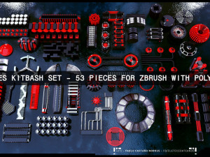 greebles kitbash set - 53 pieces for zbrush with polygroups 3D 모델