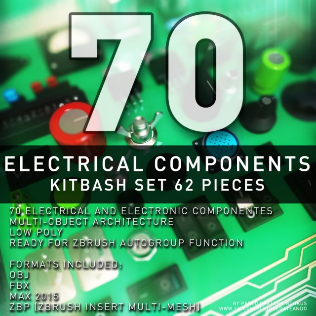 electrical and electronic components - kitbash set 62 pieces 3D मॉडल .c4d .max .obj .3ds .fbx .stl .blend 