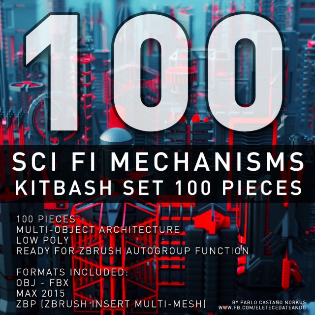 sci fi mechanisms kitbash set - 100 pieces Model 3D .c4d .max .obj .3ds .fbx .stl .blend 