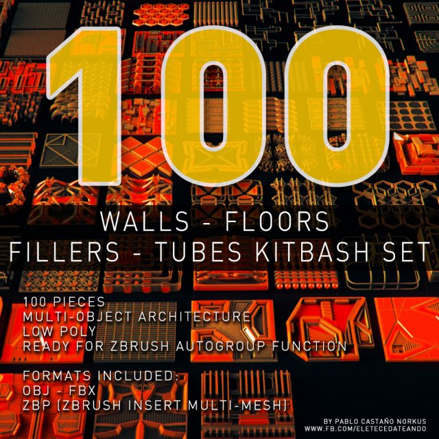 walls - floors - fillers - tubes kitbash set - 100 pieces 3D Model .c4d .max .obj .3ds .fbx .stl .blend