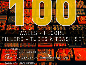 walls - floors - fillers - tubes kitbash set - 100 pieces 3D मॉडल
