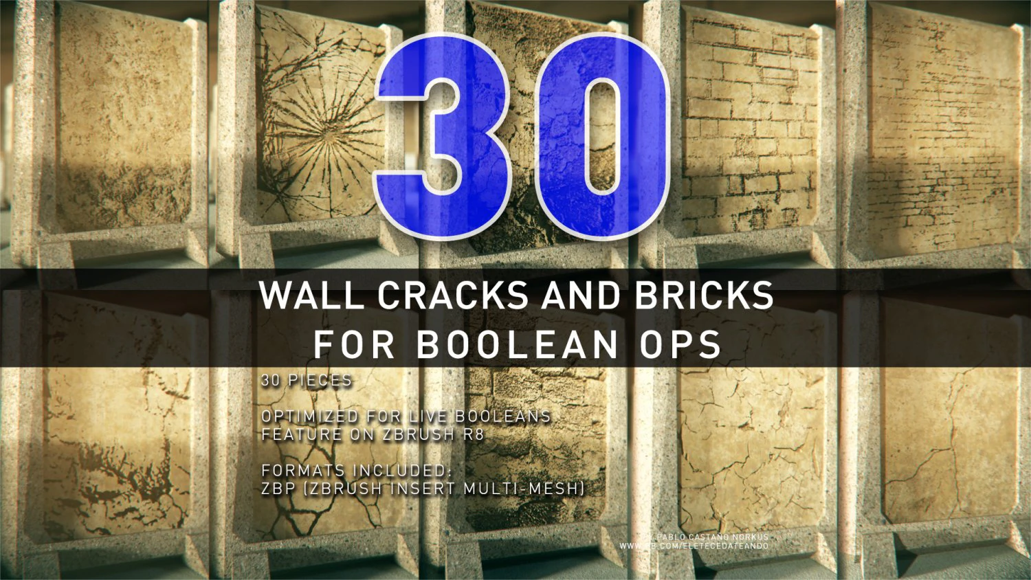 wall cracks and bricks for boolean operations 3D Model .c4d .max .obj .3ds .fbx .stl .blend 