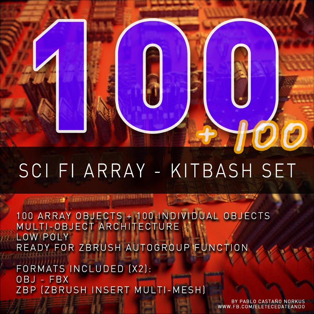 array di fantascienza - set kitbash da 100 pezzi da 100 Modello 3D .c4d .max .obj .3ds .fbx .stl .blend 