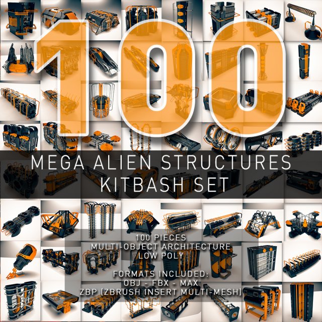 mega alien structures - 100 models kitbash set Model 3D .c4d .max .obj .3ds .fbx .stl .blend 