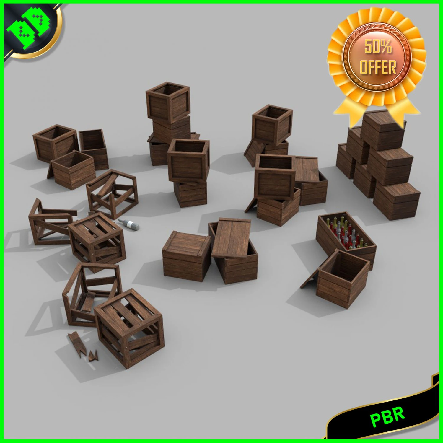 crates with lod 3D Model .c4d .max .obj .3ds .fbx .stl .blend 