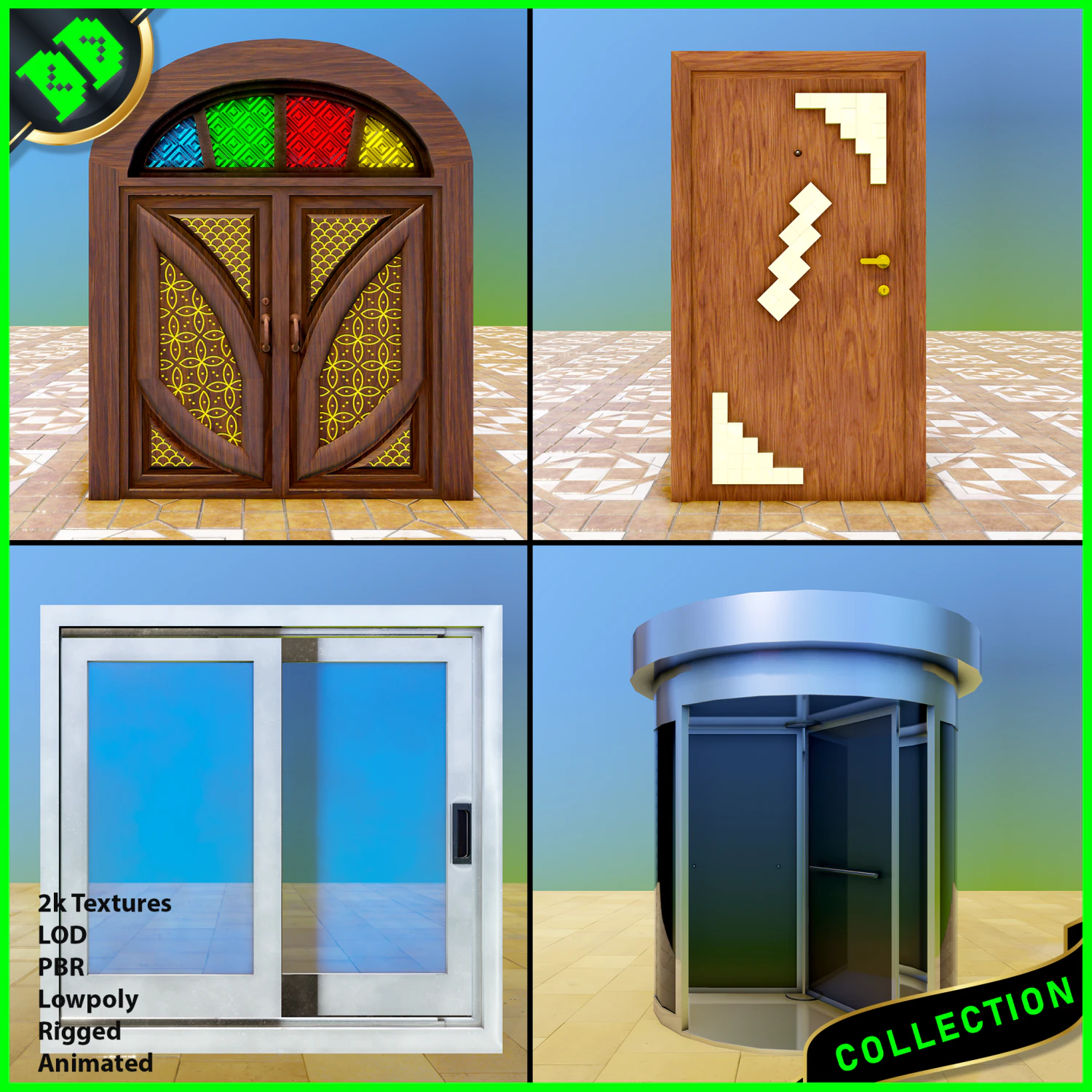 door pack - 4 3D Model .c4d .max .obj .3ds .fbx .stl .blend