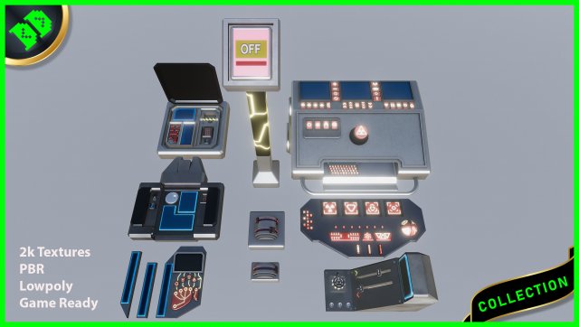 sci fi buttons levers and gears vol 2 3D-Modell .c4d .max .obj .3ds .fbx .stl .blend 