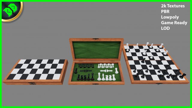 chess board foldable Modello 3D .c4d .max .obj .3ds .fbx .stl .blend 