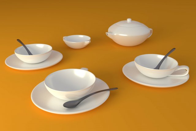 simple tea set 3D Модель .c4d .max .obj .3ds .fbx .stl .blend 
