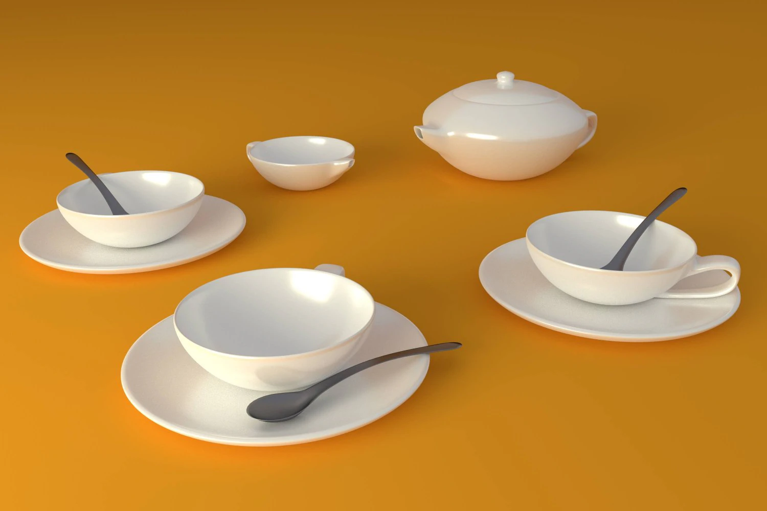 simple tea set 3D Model .c4d .max .obj .3ds .fbx .stl .blend 