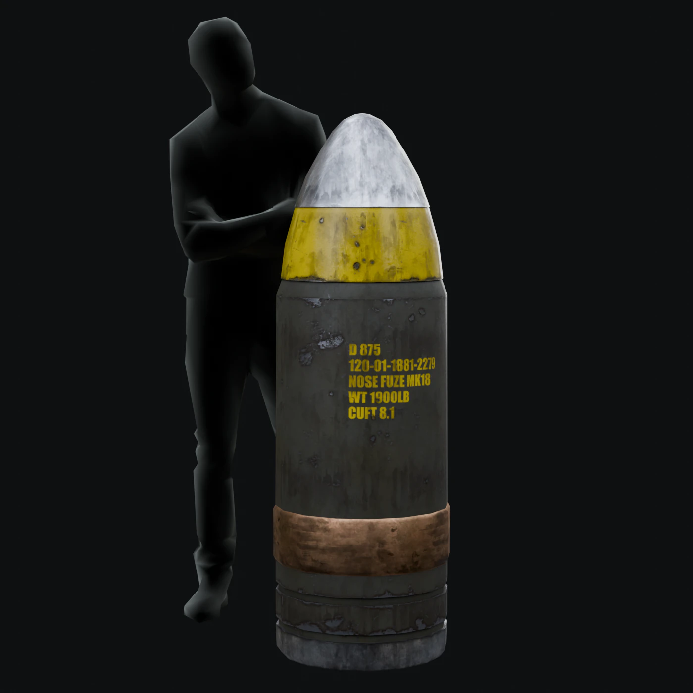 Large Artillery Shell 3D Model .c4d .max .obj .3ds .fbx .stl .blend 
