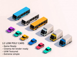 cartoon low poly city cars pack Modelo 3D