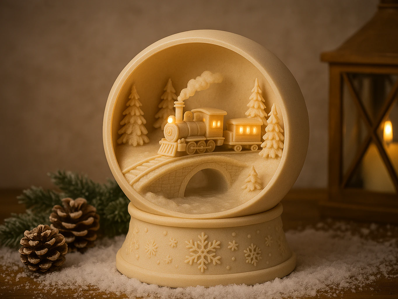 Snow globe winter train 3D Print Model .c4d .max .obj .3ds .fbx .stl .blend 