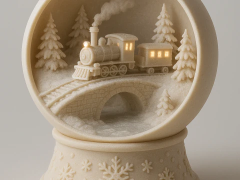 Snow globe winter train 3D Print Model