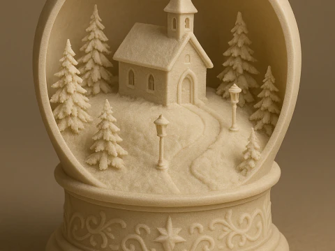 Snow globe snowy chapel 3D Print Model