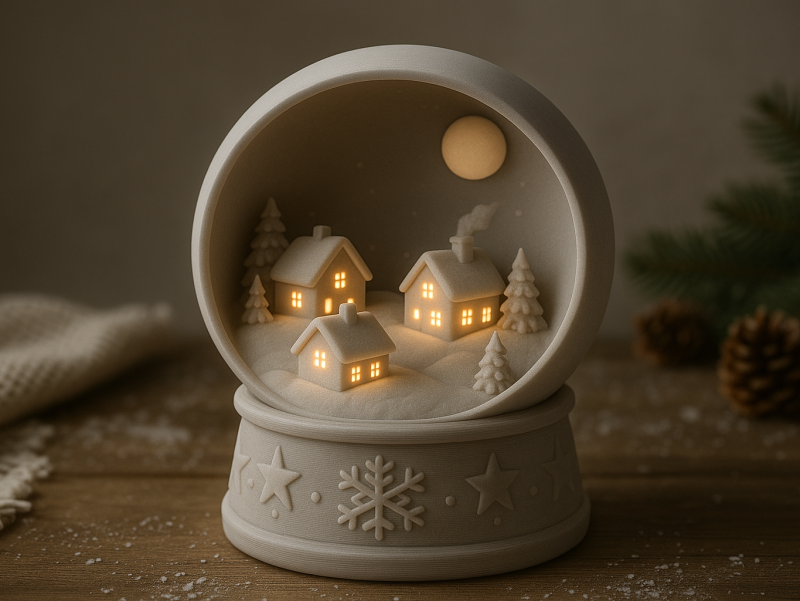 Снігова куля Зимове село 3D Принт Модель .c4d .max .obj .3ds .fbx .stl .blend