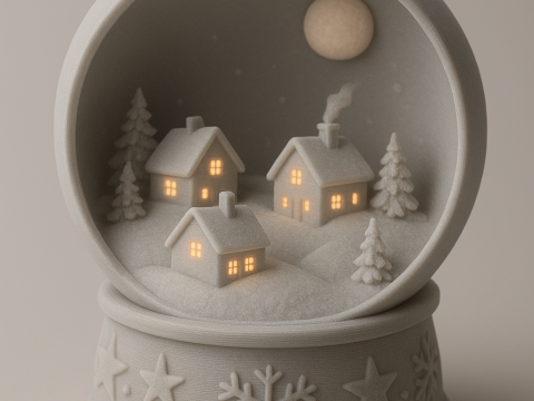 Снігова куля Зимове село 3D Принт Модель