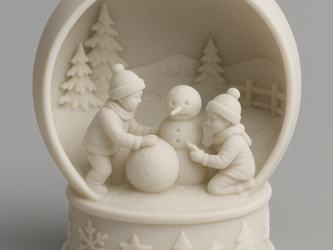 Снежный шар Дети лепят снеговика 3D Принт Модель