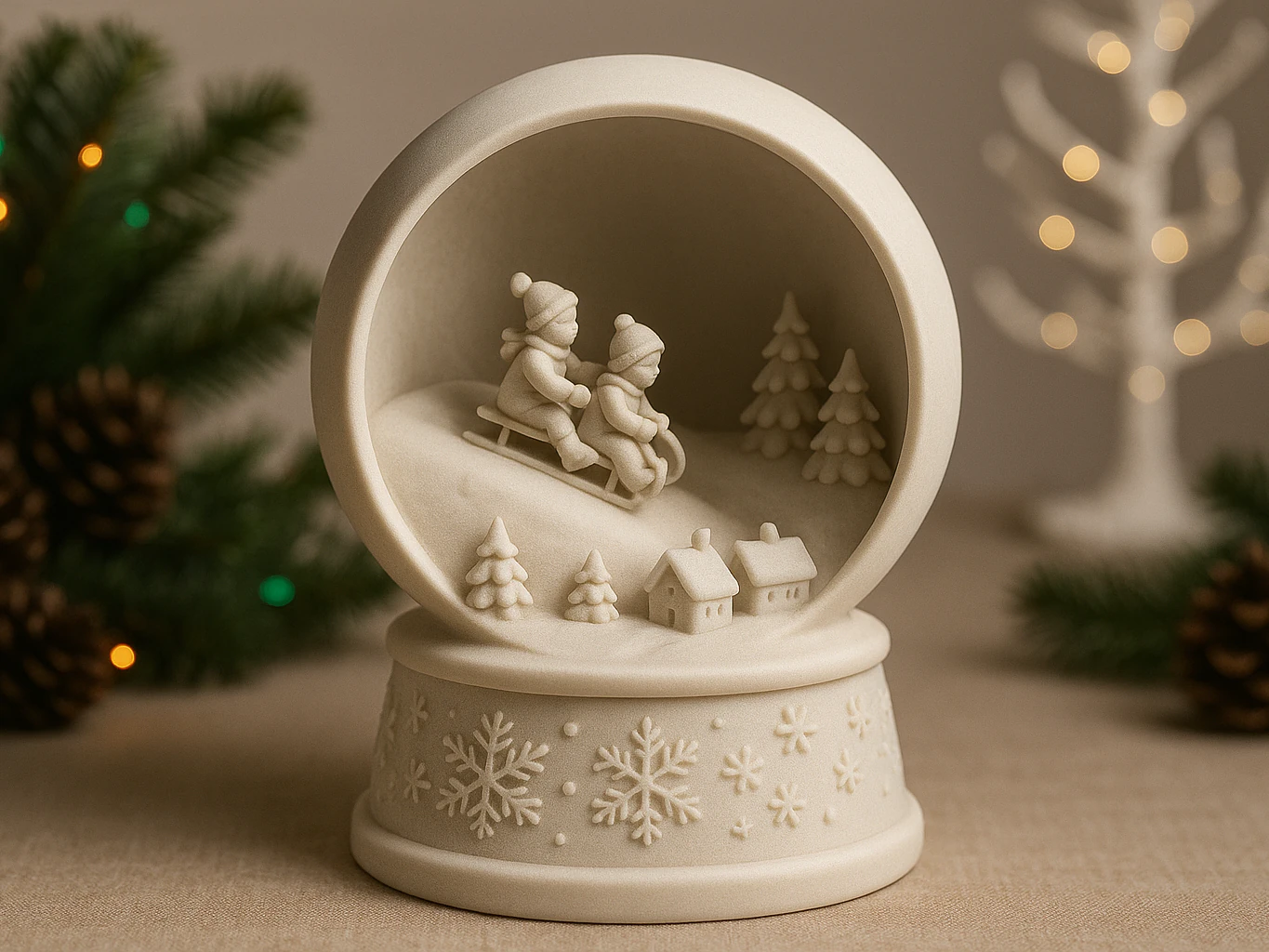 Sledding Children Snow Globe 3D Print Model .c4d .max .obj .3ds .fbx .stl .blend
