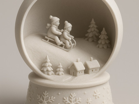 Sledding Children Snow Globe 3D Print Model