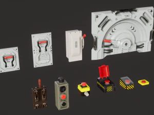 buttons and levers pack 10 pcs animated 3D Model