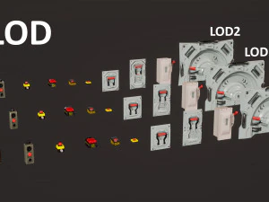 buttons and levers pack 10 pcs animated 3D Model
