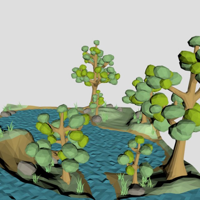 low poly waterfall spring for cartoon or game 3Dモデル .c4d .max .obj .3ds .fbx .stl .blend