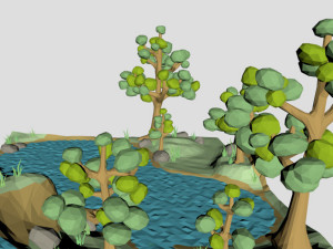 low poly waterfall spring for cartoon or game 3D 모델