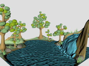 low poly waterfall spring for cartoon or game 3Dモデル