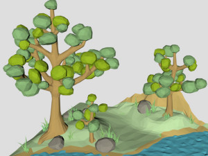 low poly waterfall spring for cartoon or game 3Dモデル