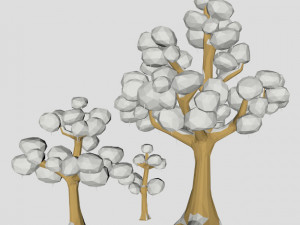 3d oak trees winter low poly for game or cartoon 3D Model