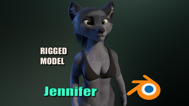 Jennifer Anthro Wolf 3D 모델 .c4d .max .obj .3ds .fbx .stl .blend 