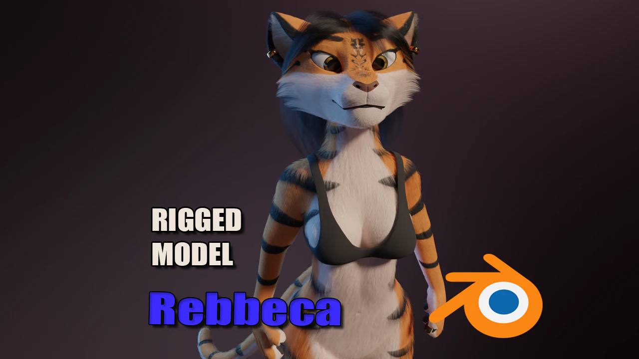 Rebecca Anthro Tiger 3D Model .c4d .max .obj .3ds .fbx .stl .blend 