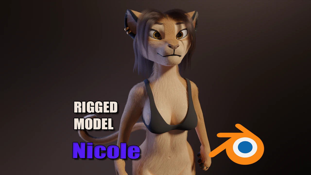 Nicole Anthro Lioness 3D Model .c4d .max .obj .3ds .fbx .stl .blend 