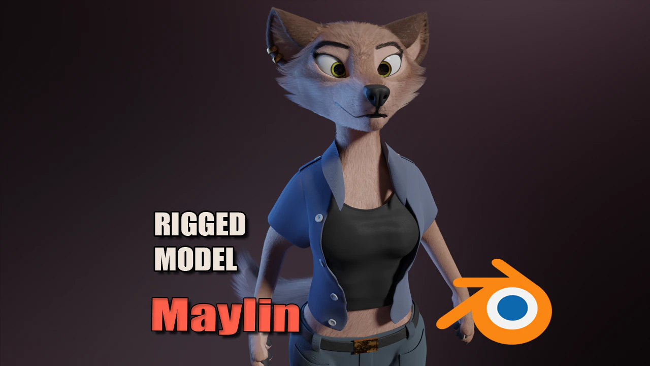 Maylin Anthro Wolf 3D Model .c4d .max .obj .3ds .fbx .stl .blend 