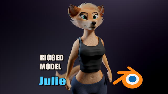 Julie Anthro Fox Model 3D .c4d .max .obj .3ds .fbx .stl .blend 