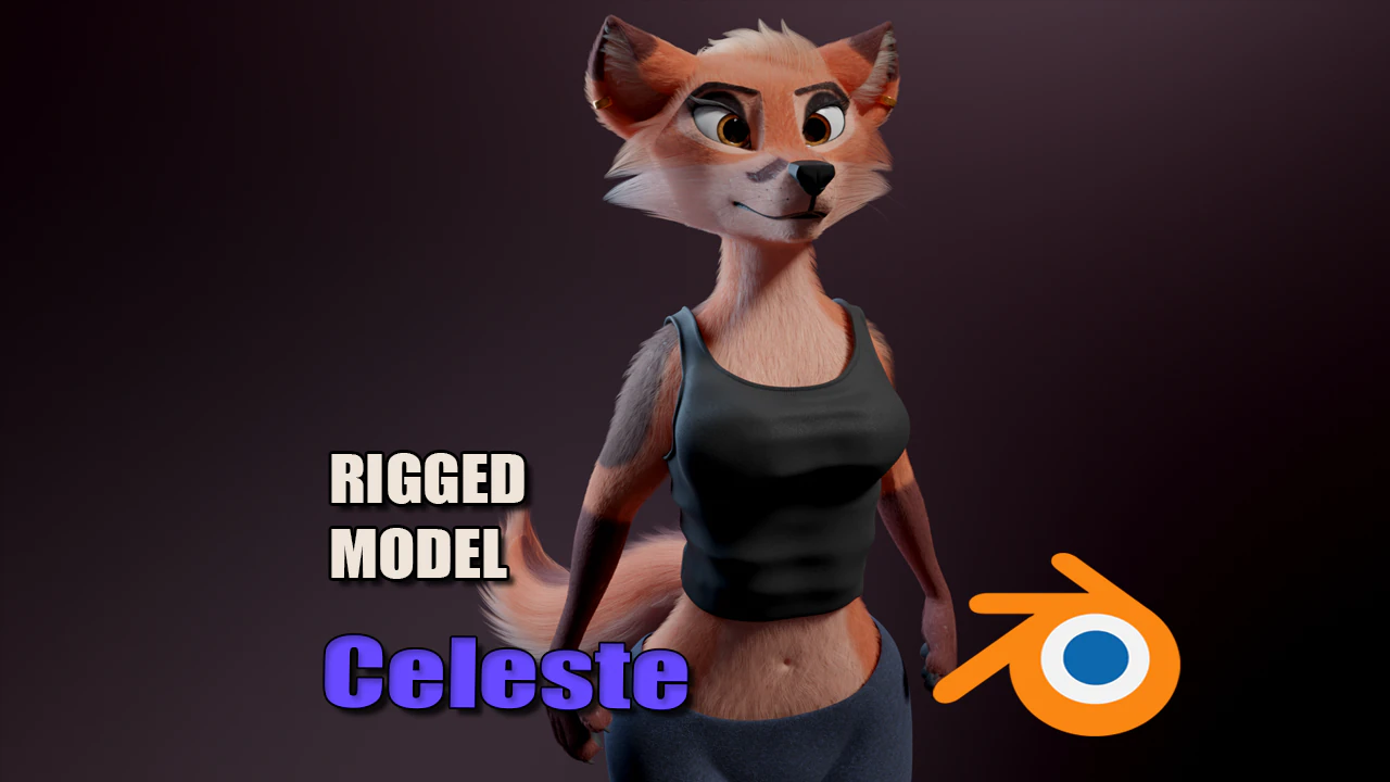Celeste Anthro Fox 3D Model .c4d .max .obj .3ds .fbx .stl .blend 