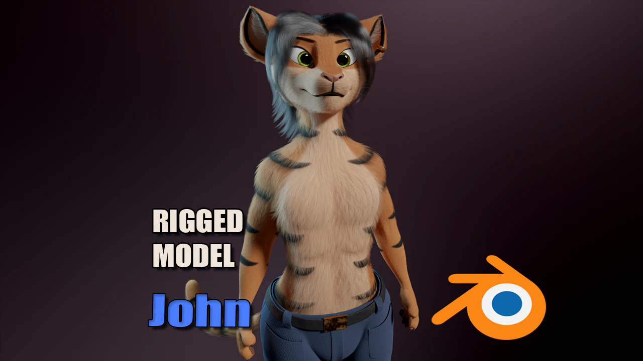 John Anthro Tiger 3D Model .c4d .max .obj .3ds .fbx .stl .blend 